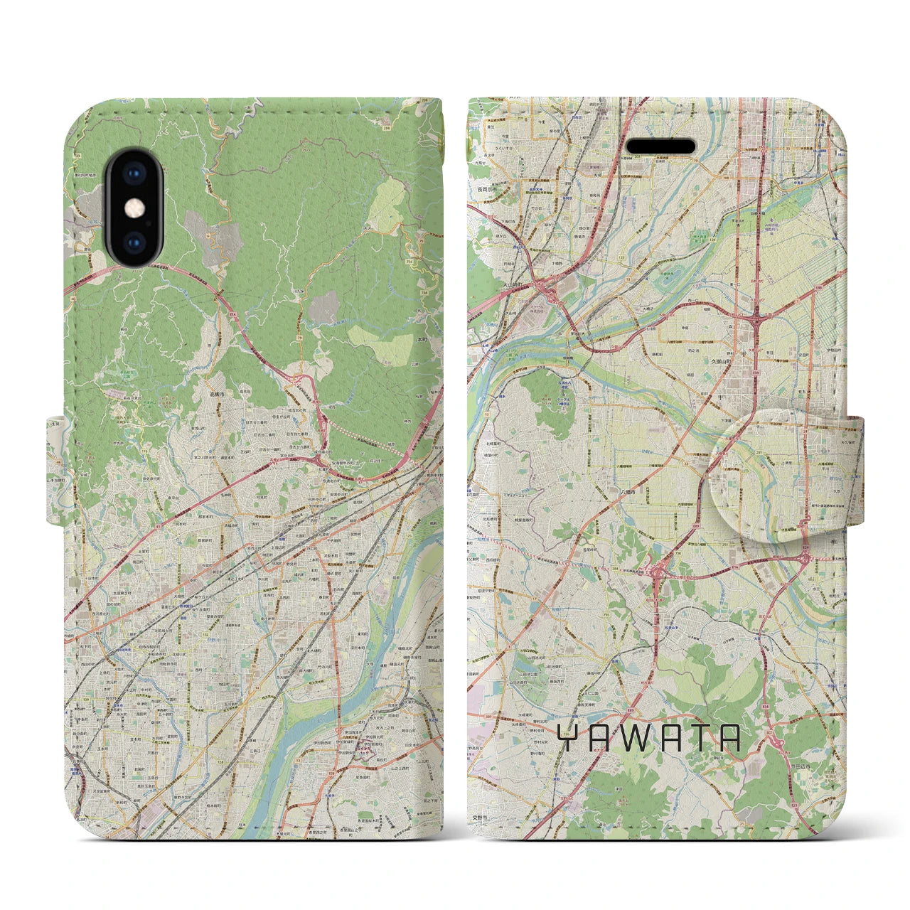 【八幡(京都府)】地図柄iPhoneケース(手帳タイプ)ナチュラル・iPhone XS / X 用
