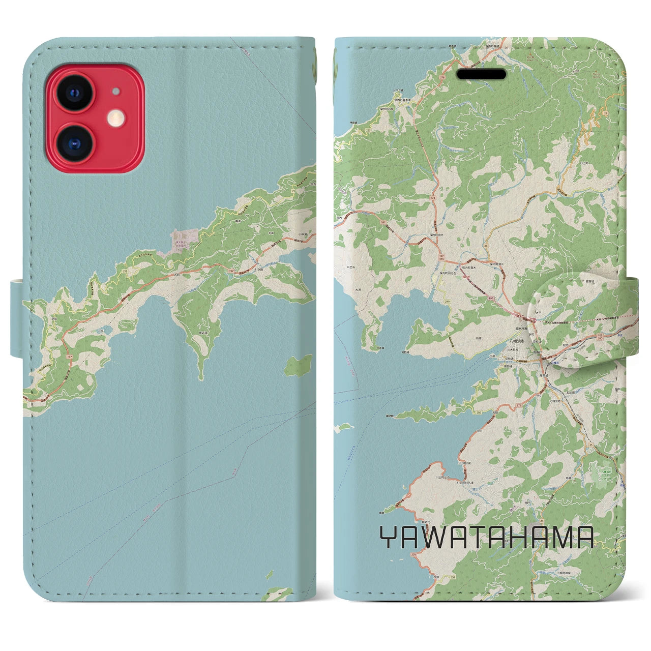 【八幡浜(愛媛県)】地図柄iPhoneケース(手帳タイプ)ナチュラル・iPhone 11 用