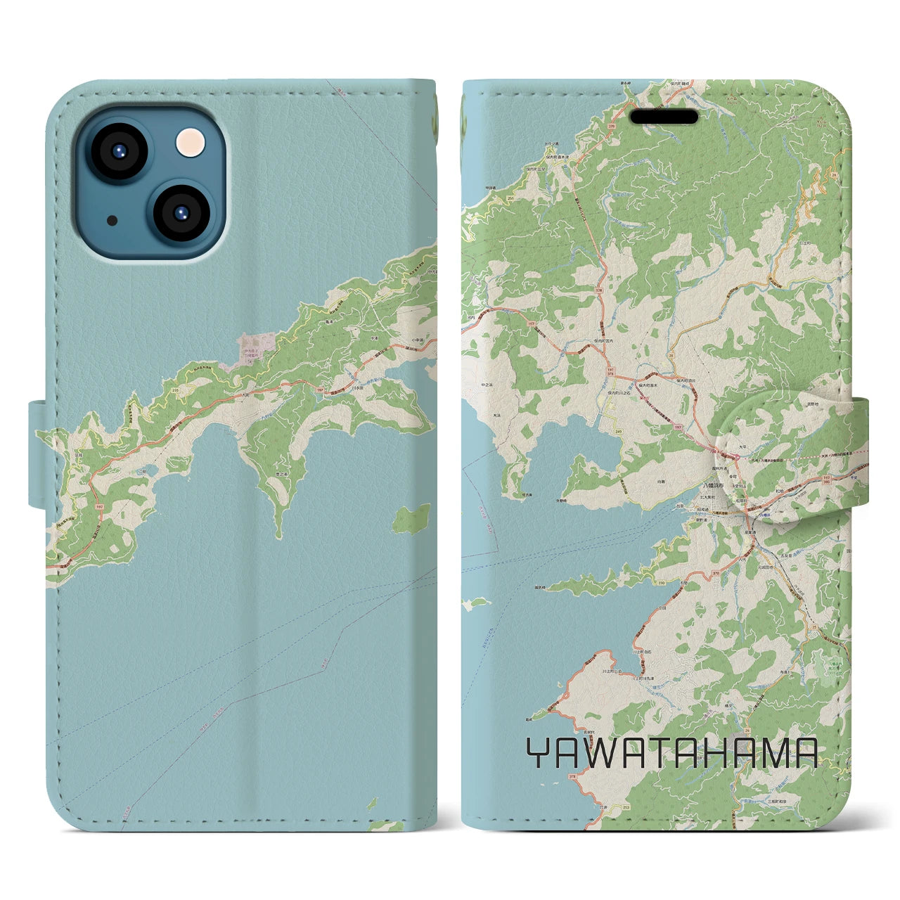 【八幡浜(愛媛県)】地図柄iPhoneケース(手帳タイプ)ナチュラル・iPhone 13 用