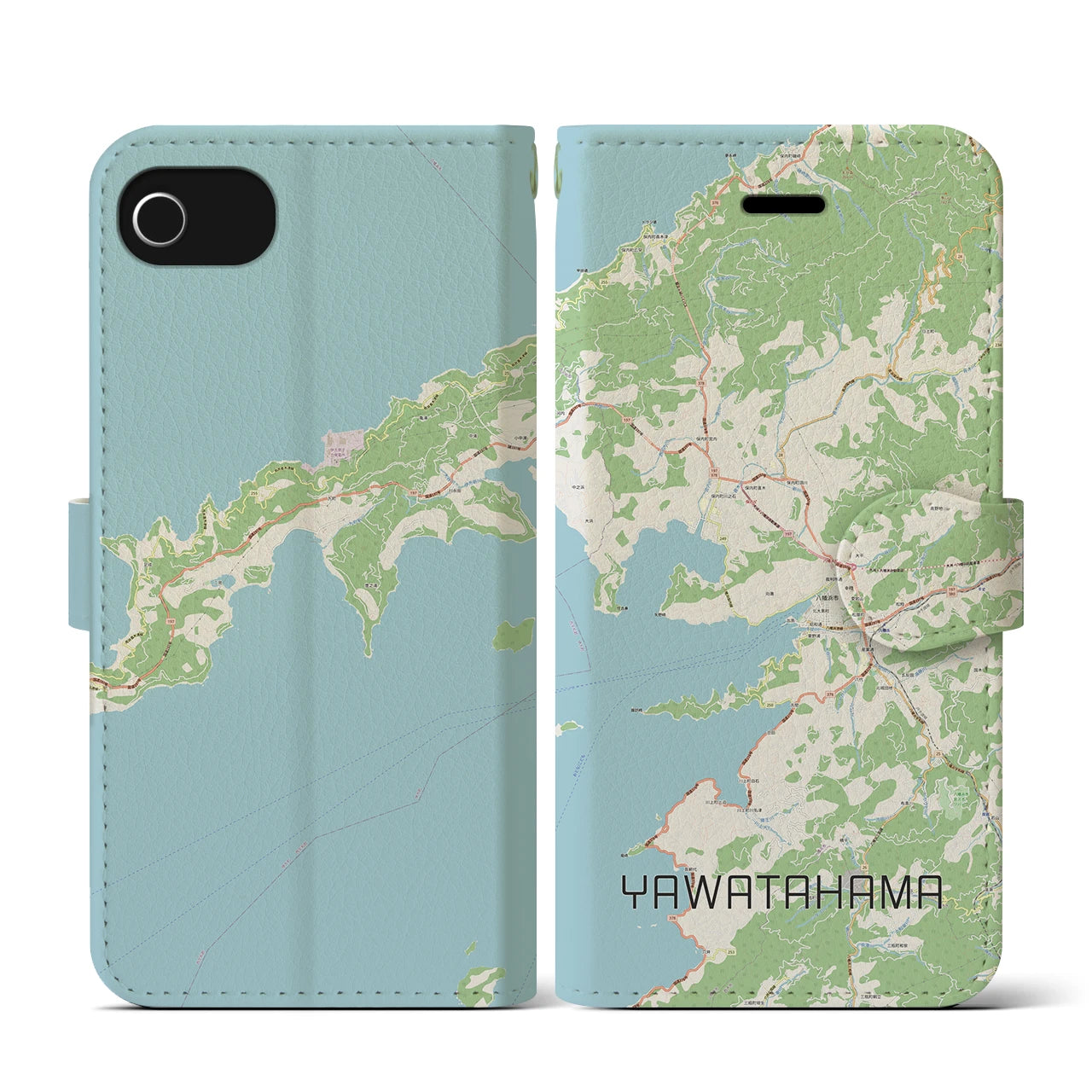 【八幡浜(愛媛県)】地図柄iPhoneケース(手帳タイプ)ナチュラル・iPhone SE(第3 / 第2世代) / 8 / 7 / 6s / 6 用