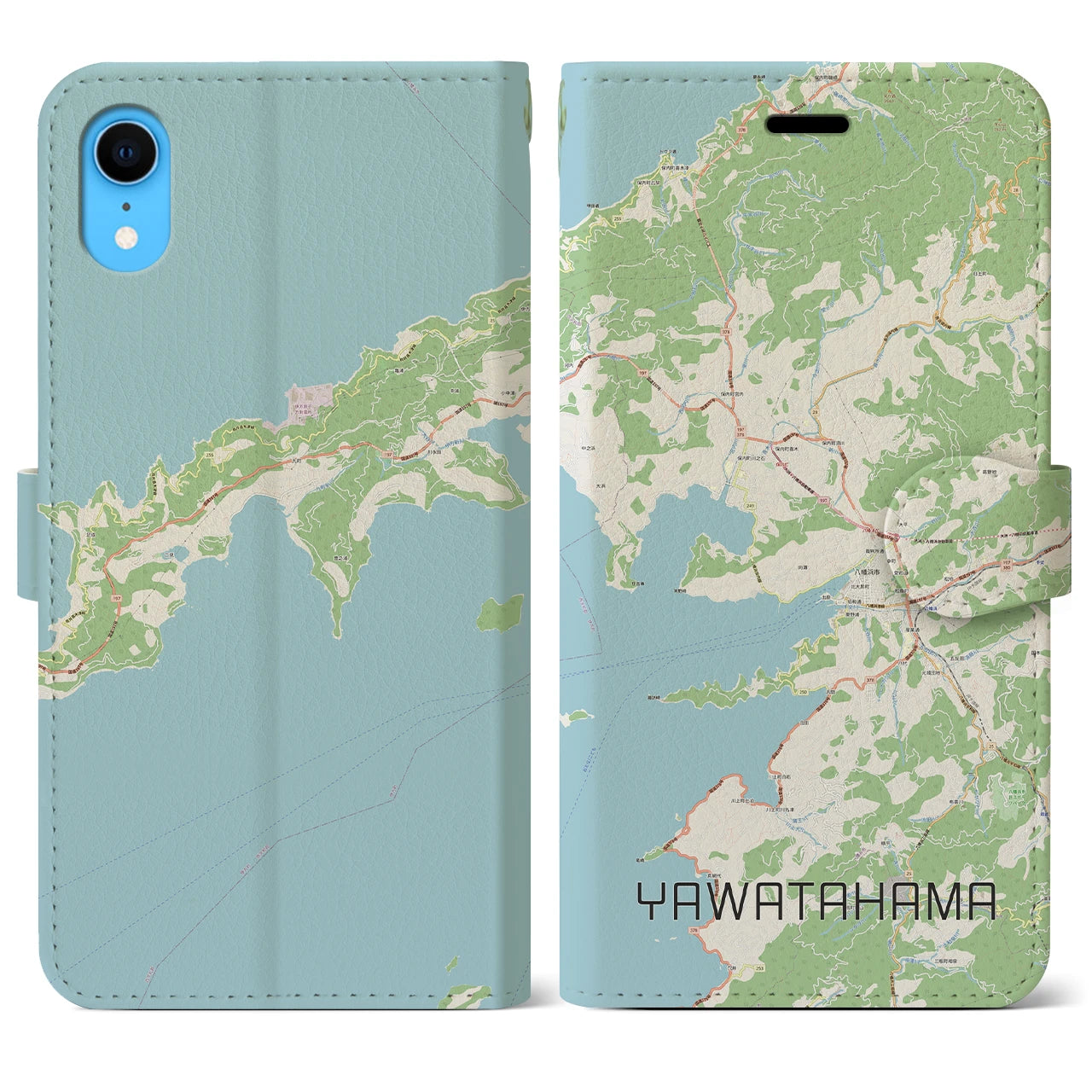 【八幡浜(愛媛県)】地図柄iPhoneケース(手帳タイプ)ナチュラル・iPhone XR 用