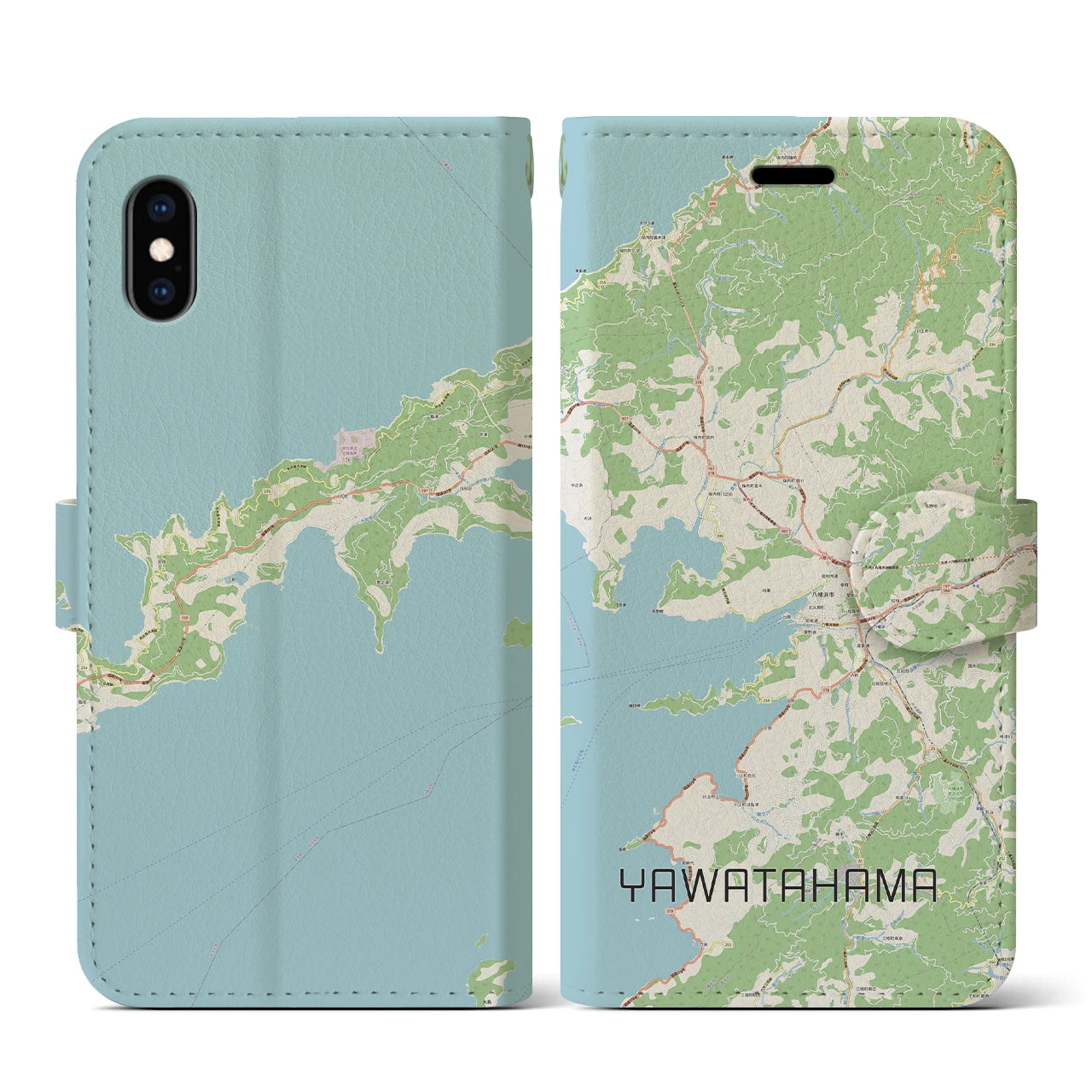 【八幡浜(愛媛県)】地図柄iPhoneケース(手帳タイプ)ナチュラル・iPhone XS / X 用