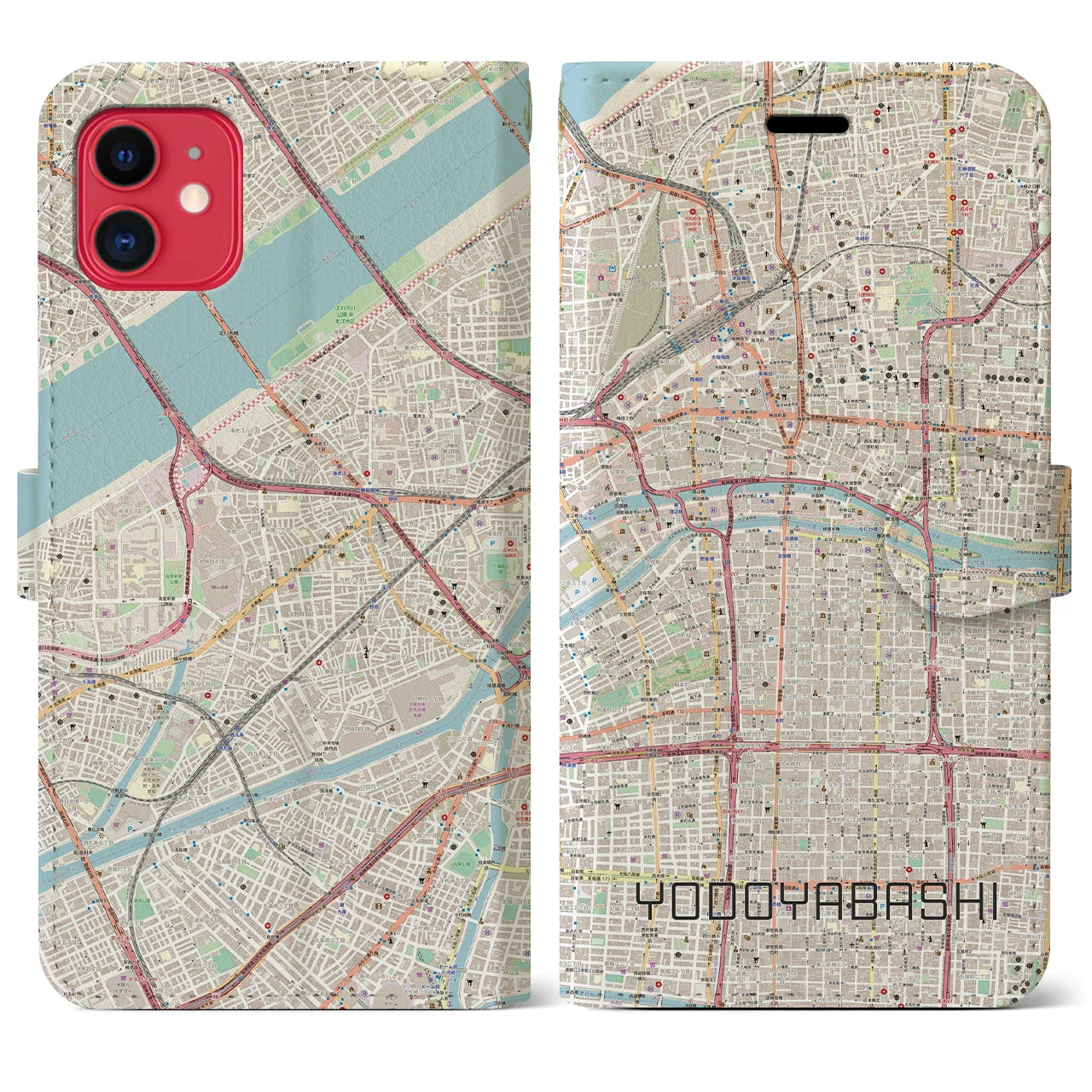 【淀屋橋(大阪府)】地図柄iPhoneケース(手帳タイプ)ナチュラル・iPhone 11 用