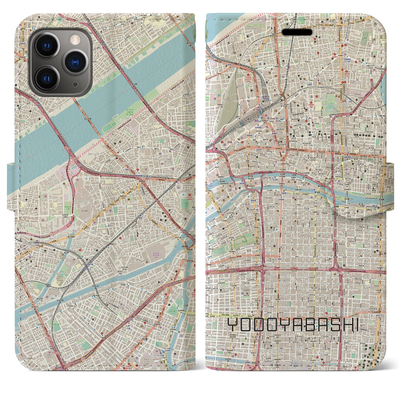 【淀屋橋(大阪府)】地図柄iPhoneケース(手帳タイプ)ナチュラル・iPhone 11 Pro Max 用