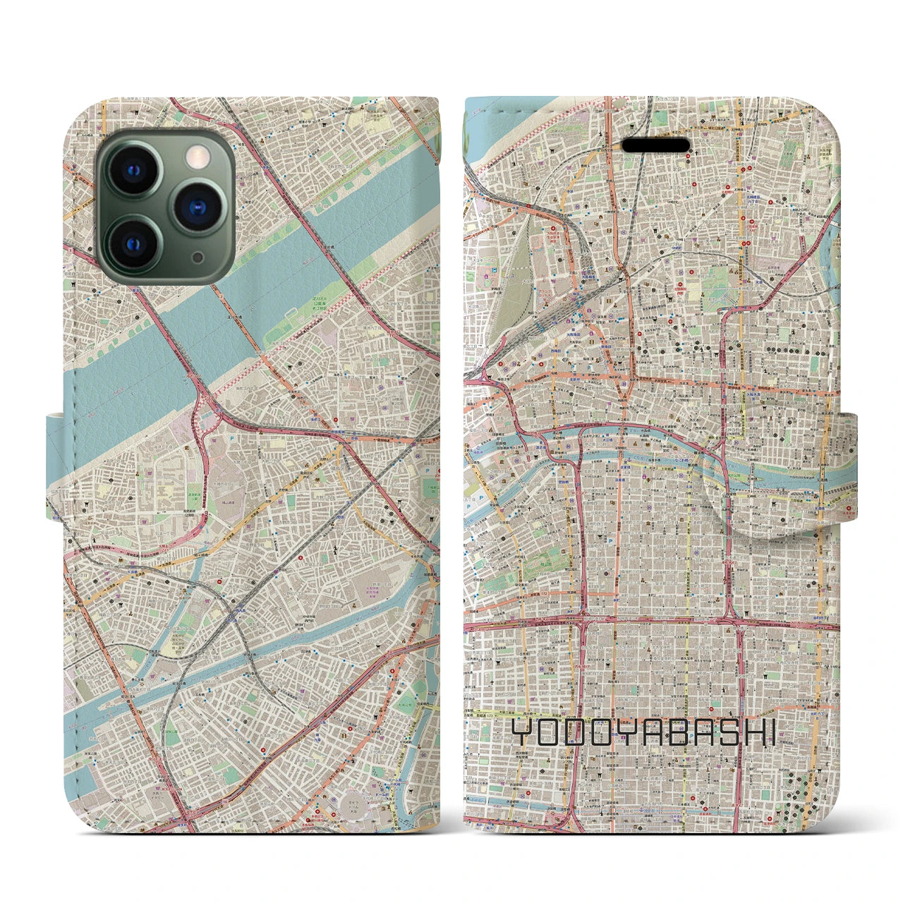 【淀屋橋(大阪府)】地図柄iPhoneケース(手帳タイプ)ナチュラル・iPhone 11 Pro 用