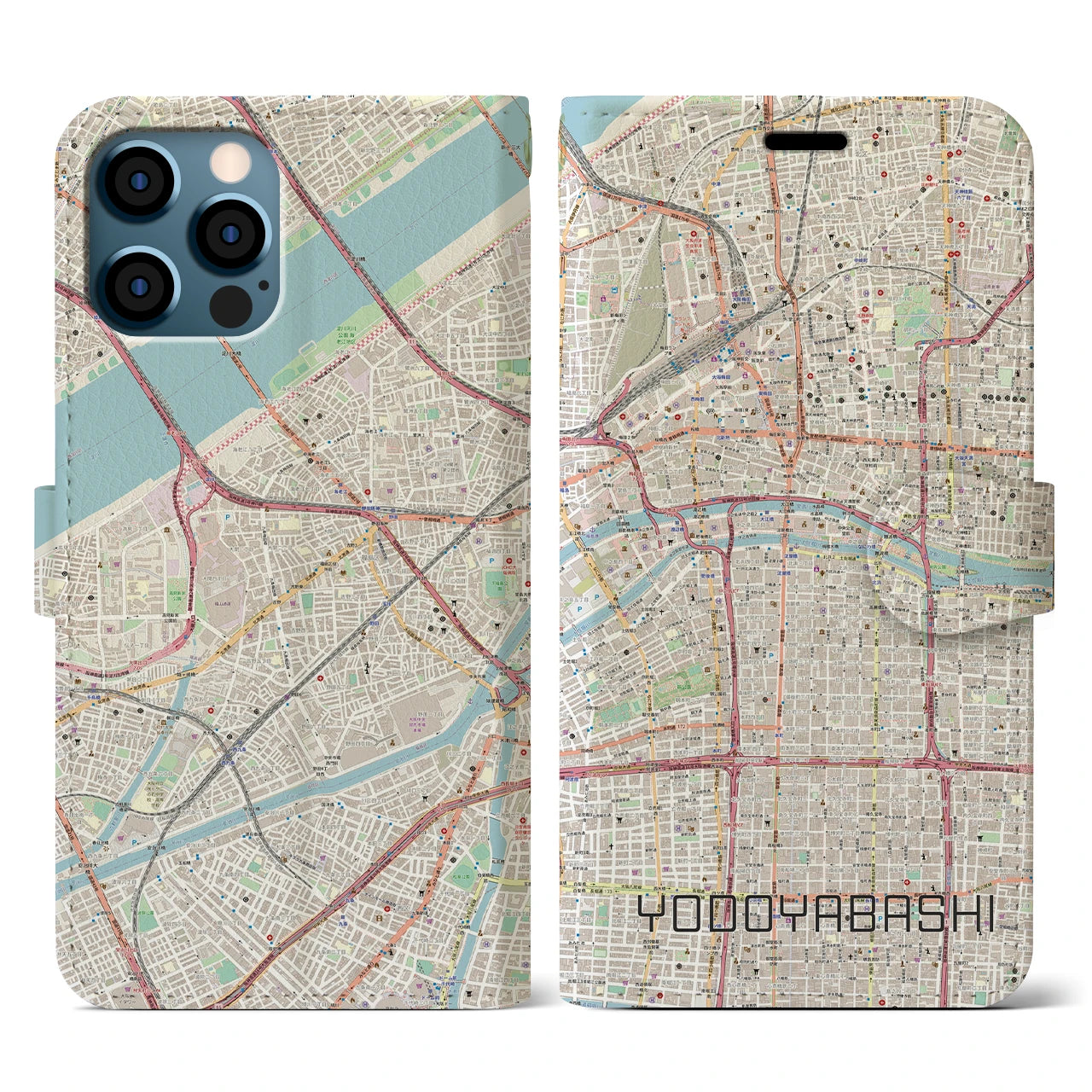 【淀屋橋(大阪府)】地図柄iPhoneケース(手帳タイプ)ナチュラル・iPhone 12 / 12 Pro 用