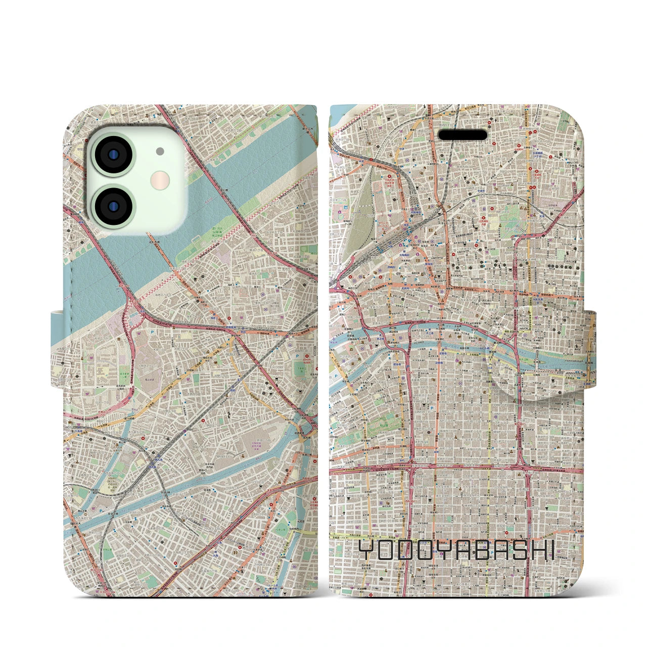 【淀屋橋(大阪府)】地図柄iPhoneケース(手帳タイプ)ナチュラル・iPhone 12 mini 用