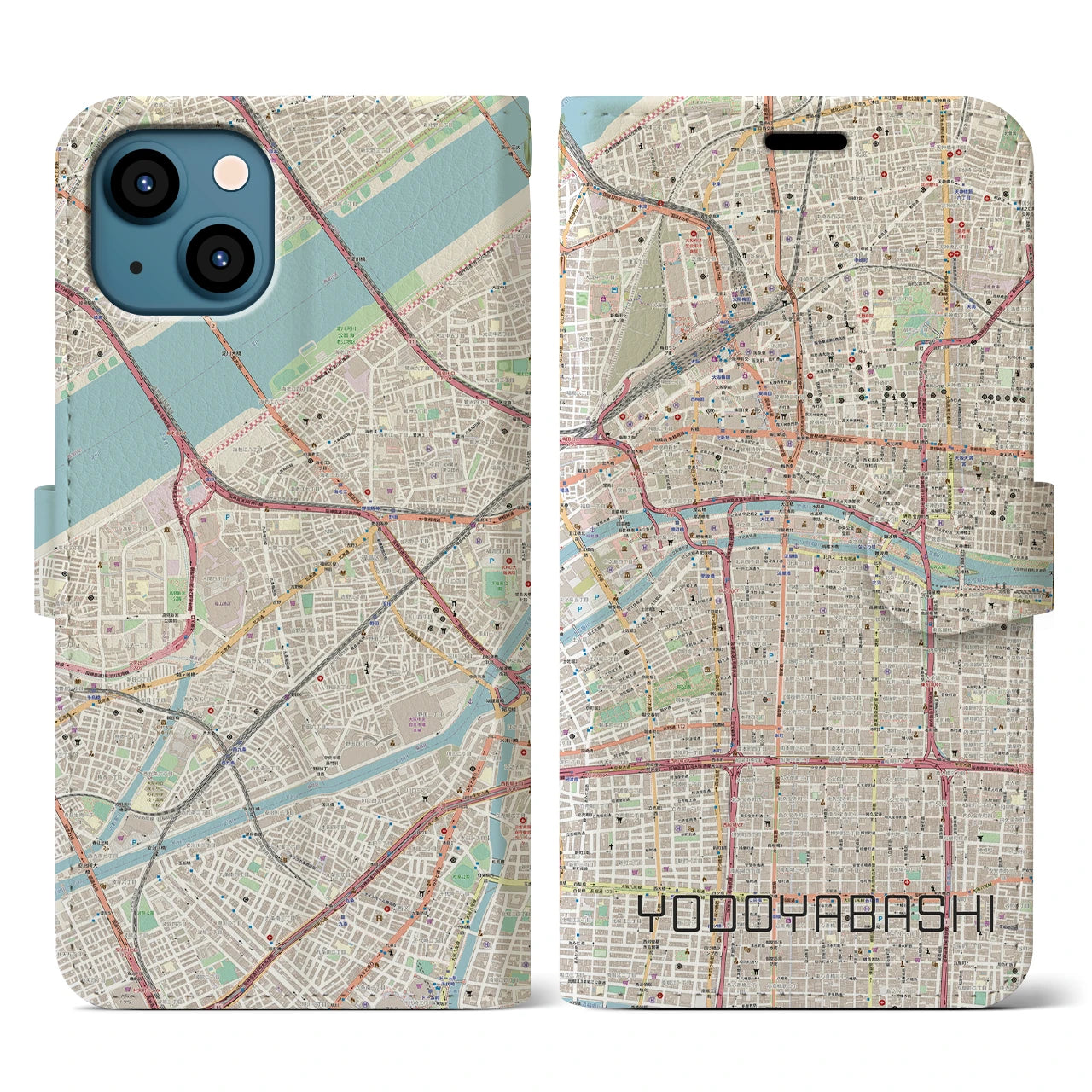 【淀屋橋(大阪府)】地図柄iPhoneケース(手帳タイプ)ナチュラル・iPhone 13 用