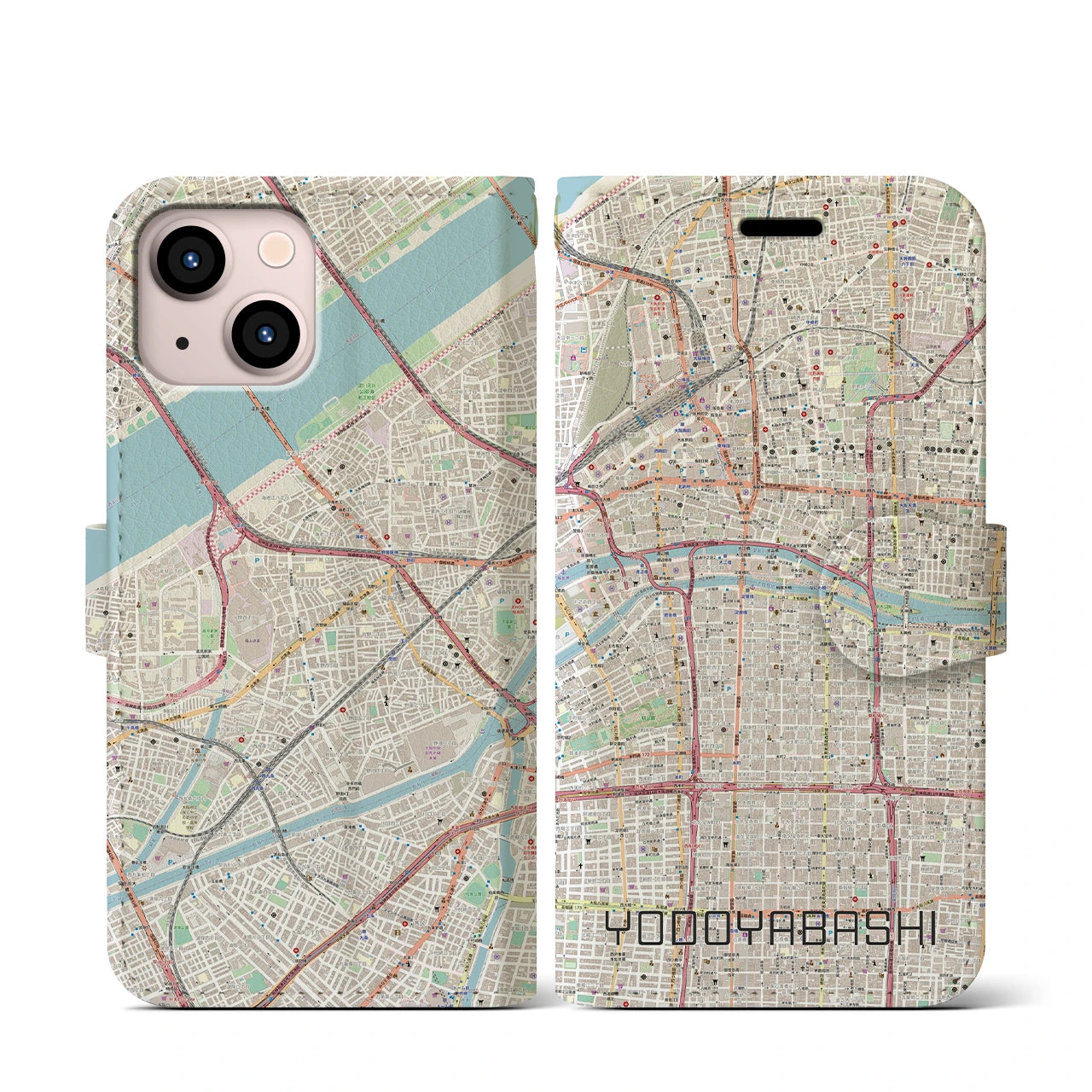 【淀屋橋(大阪府)】地図柄iPhoneケース(手帳タイプ)ナチュラル・iPhone 13 mini 用