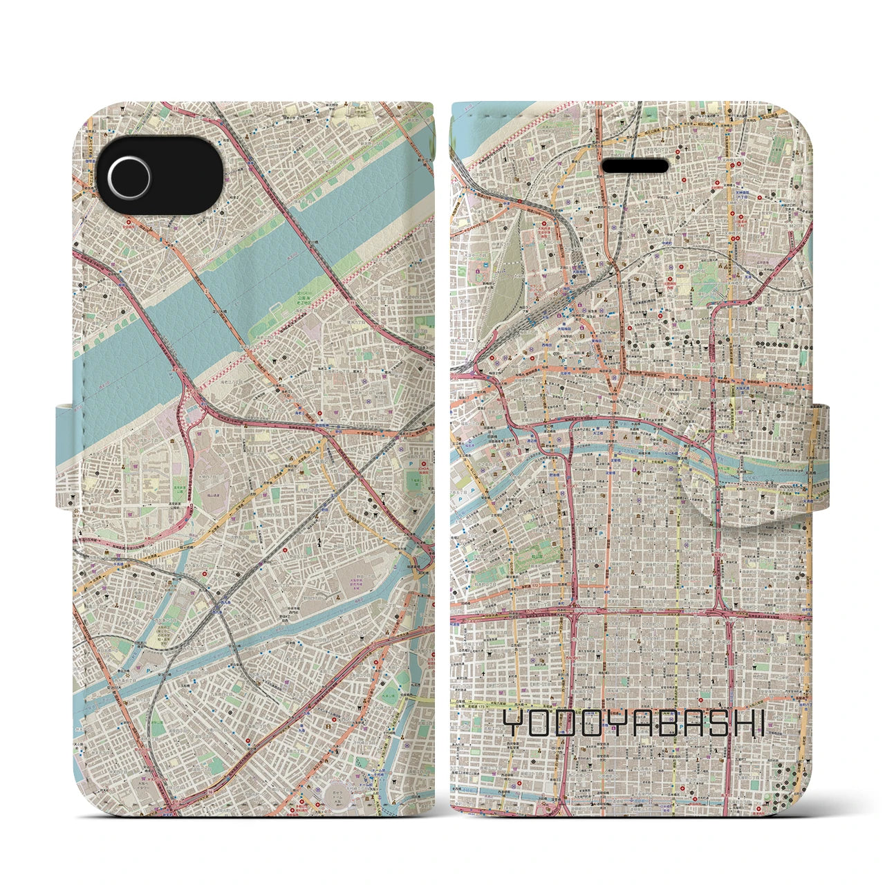 【淀屋橋(大阪府)】地図柄iPhoneケース(手帳タイプ)ナチュラル・iPhone SE(第3 / 第2世代) / 8 / 7 / 6s / 6 用
