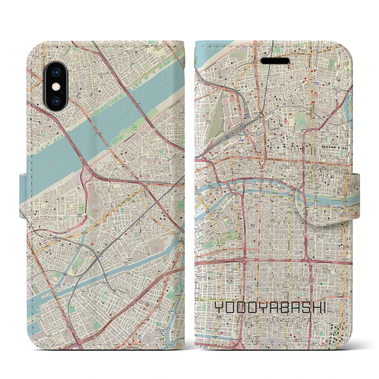【淀屋橋(大阪府)】地図柄iPhoneケース(手帳タイプ)ナチュラル・iPhone XS / X 用