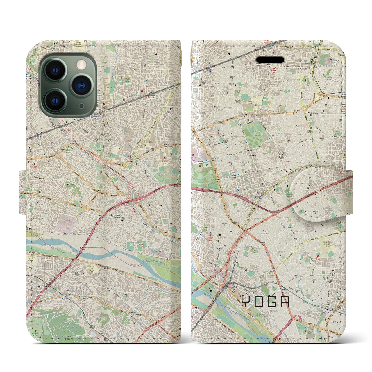 【用賀(東京都)】地図柄iPhoneケース(手帳タイプ)ナチュラル・iPhone 11 Pro 用
