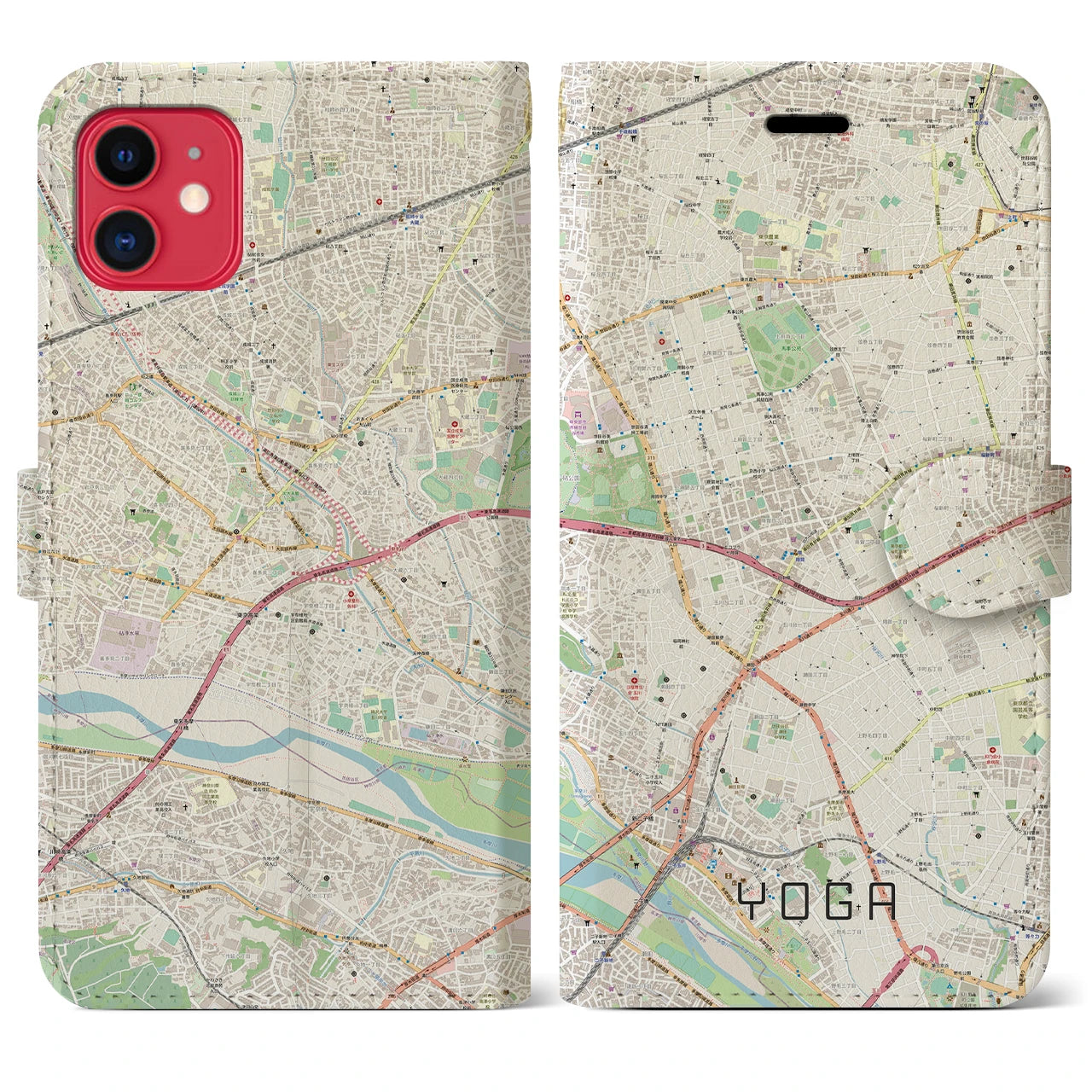 【用賀(東京都)】地図柄iPhoneケース(手帳タイプ)ナチュラル・iPhone 11 用