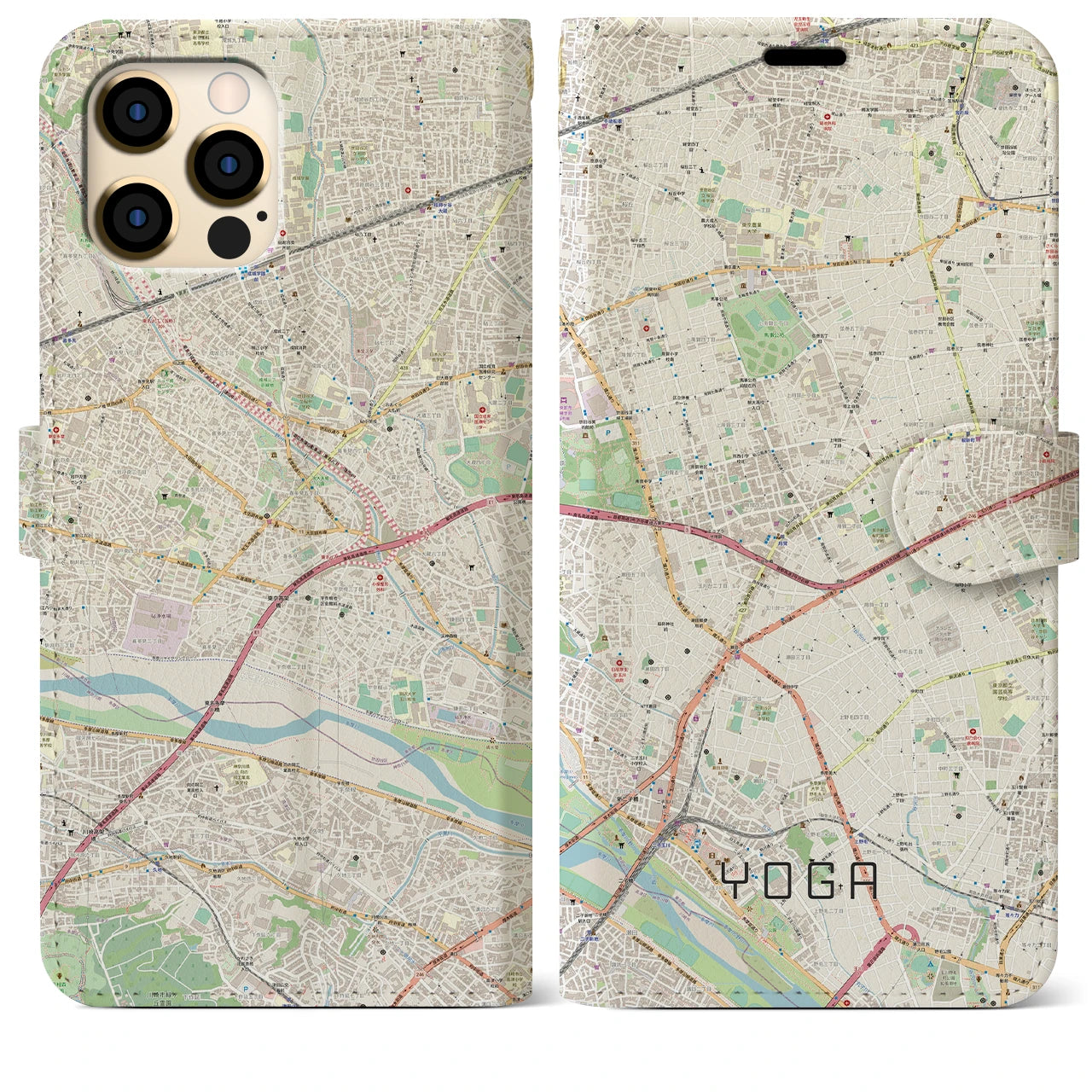 【用賀(東京都)】地図柄iPhoneケース(手帳タイプ)ナチュラル・iPhone 12 Pro Max 用