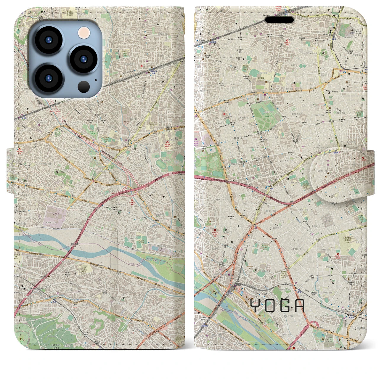 【用賀(東京都)】地図柄iPhoneケース(手帳タイプ)ナチュラル・iPhone 13 Pro Max 用