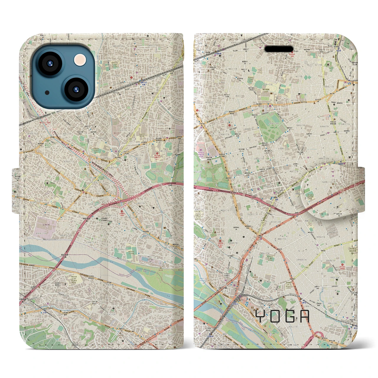 【用賀(東京都)】地図柄iPhoneケース(手帳タイプ)ナチュラル・iPhone 13 用
