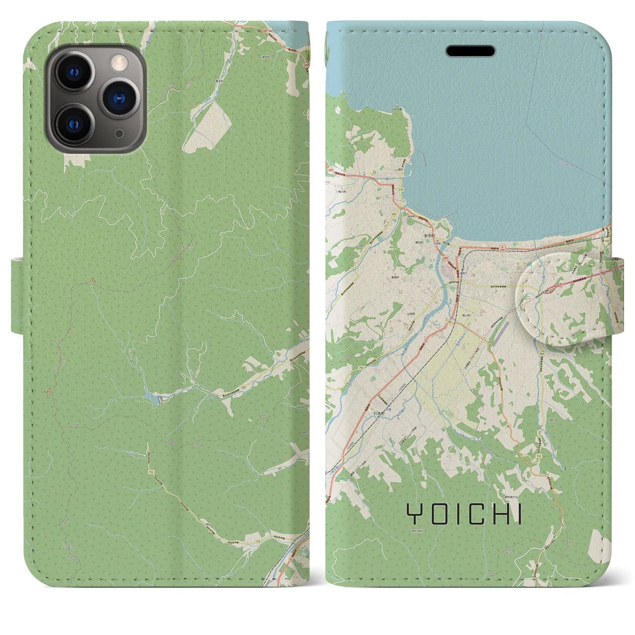 【余市(北海道)】地図柄iPhoneケース(手帳タイプ)ナチュラル・iPhone 11 Pro Max 用