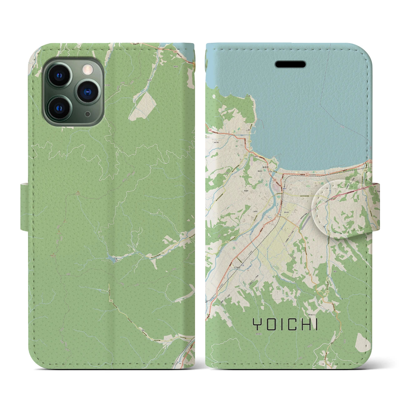 【余市(北海道)】地図柄iPhoneケース(手帳タイプ)ナチュラル・iPhone 11 Pro 用