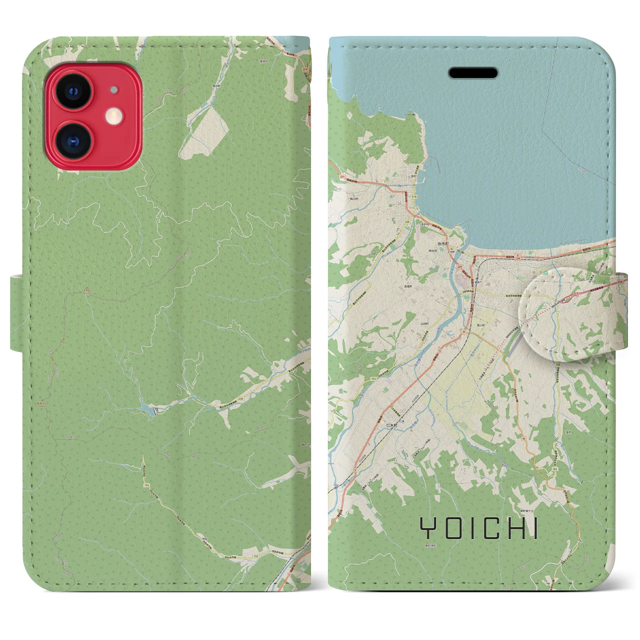 【余市(北海道)】地図柄iPhoneケース(手帳タイプ)ナチュラル・iPhone 11 用