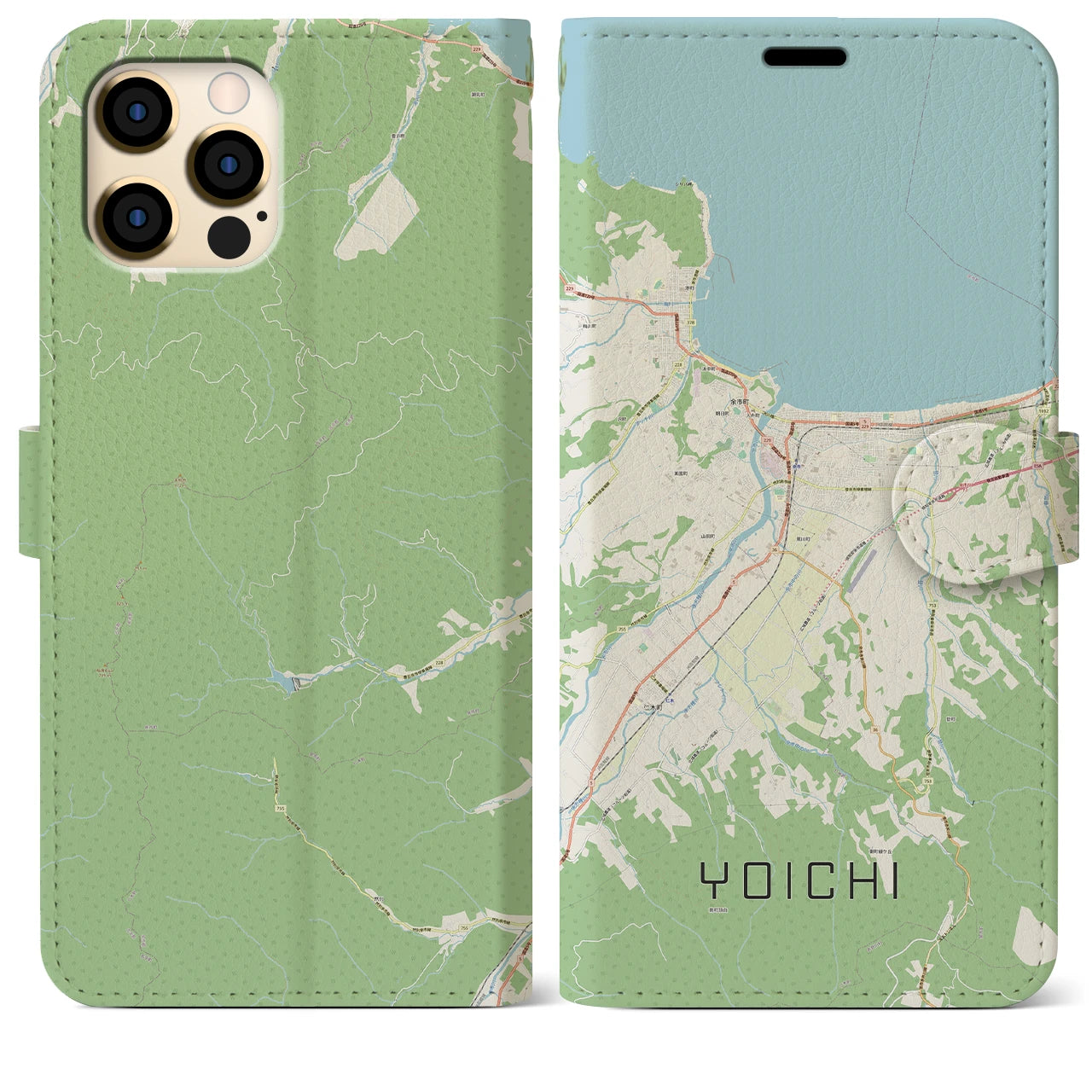 【余市(北海道)】地図柄iPhoneケース(手帳タイプ)ナチュラル・iPhone 12 Pro Max 用