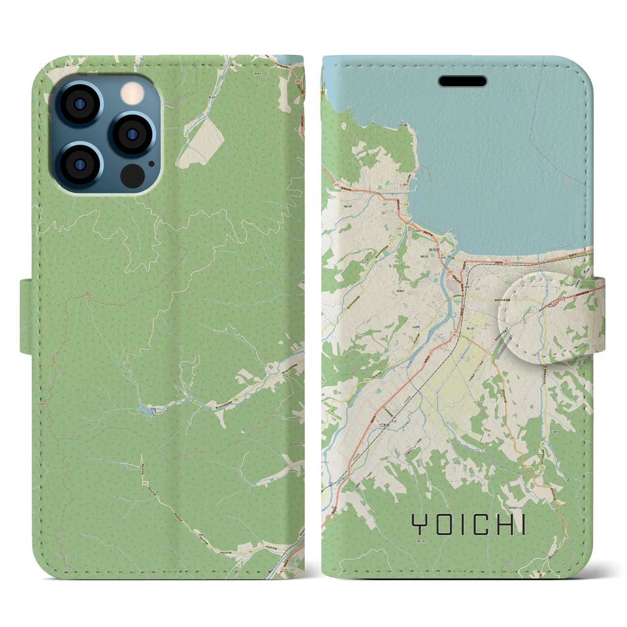 【余市(北海道)】地図柄iPhoneケース(手帳タイプ)ナチュラル・iPhone 12 / 12 Pro 用