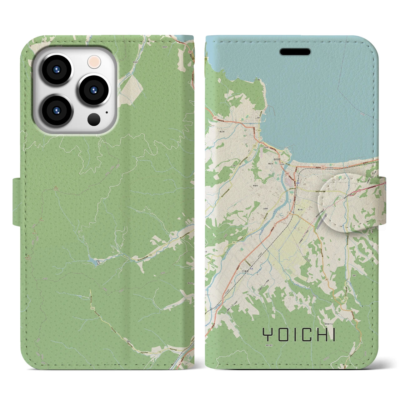 【余市(北海道)】地図柄iPhoneケース(手帳タイプ)ナチュラル・iPhone 13 Pro 用