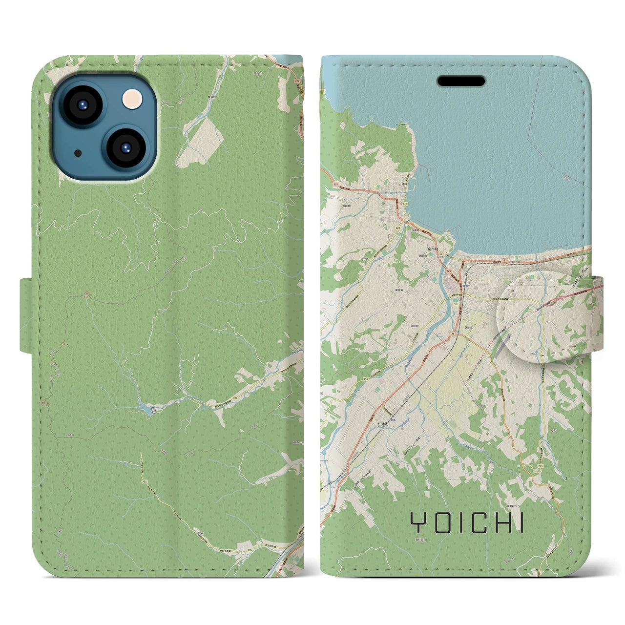 【余市(北海道)】地図柄iPhoneケース(手帳タイプ)ナチュラル・iPhone 13 用