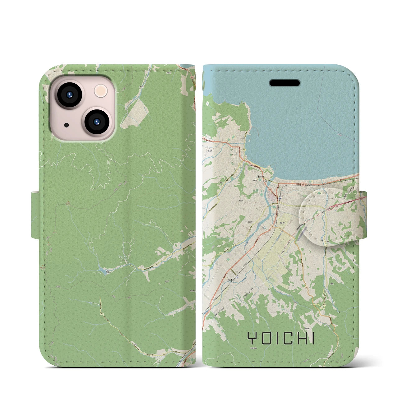 【余市(北海道)】地図柄iPhoneケース(手帳タイプ)ナチュラル・iPhone 13 mini 用