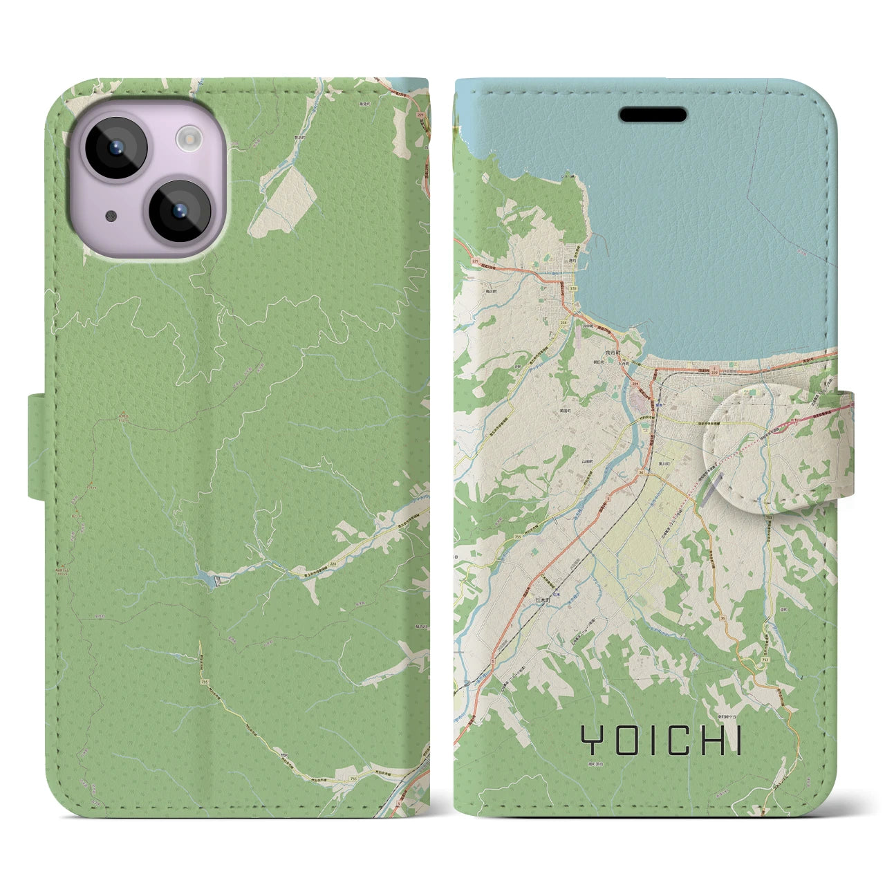 【余市(北海道)】地図柄iPhoneケース(手帳タイプ)ナチュラル・iPhone 14 用