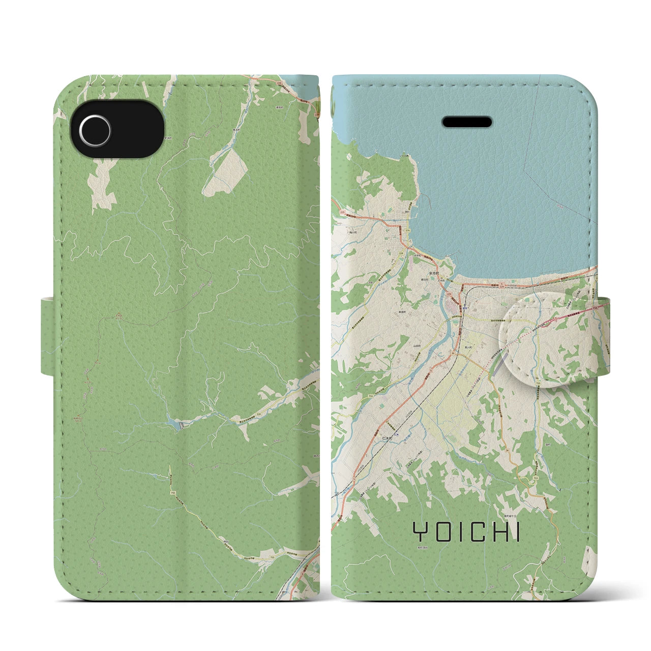 【余市(北海道)】地図柄iPhoneケース(手帳タイプ)ナチュラル・iPhone SE(第3 / 第2世代) / 8 / 7 / 6s / 6 用