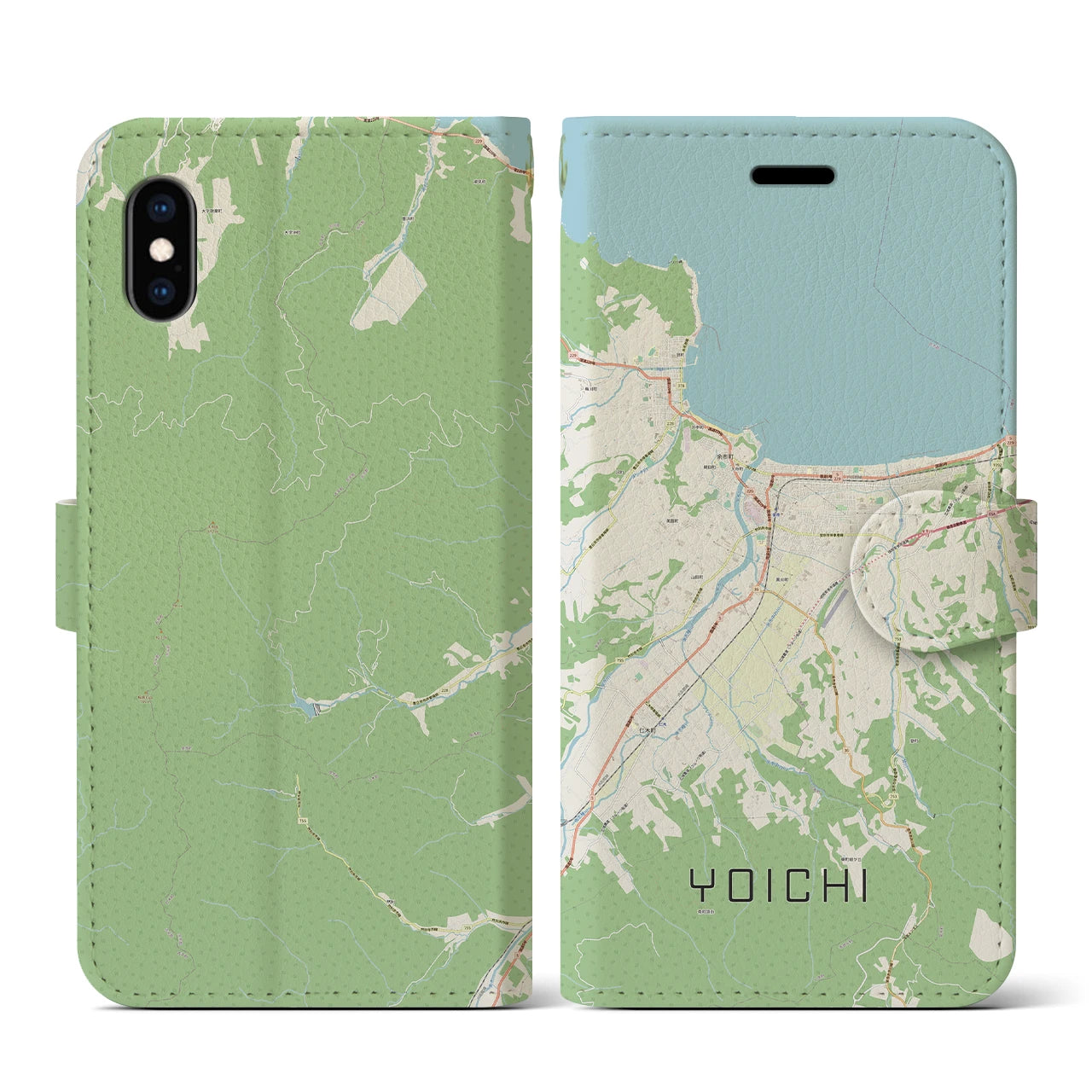 【余市(北海道)】地図柄iPhoneケース(手帳タイプ)ナチュラル・iPhone XS / X 用