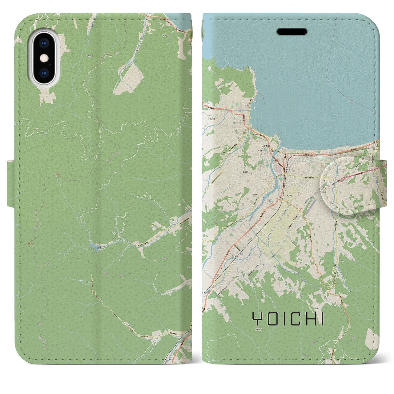 【余市(北海道)】地図柄iPhoneケース(手帳タイプ)ナチュラル・iPhone XS Max 用