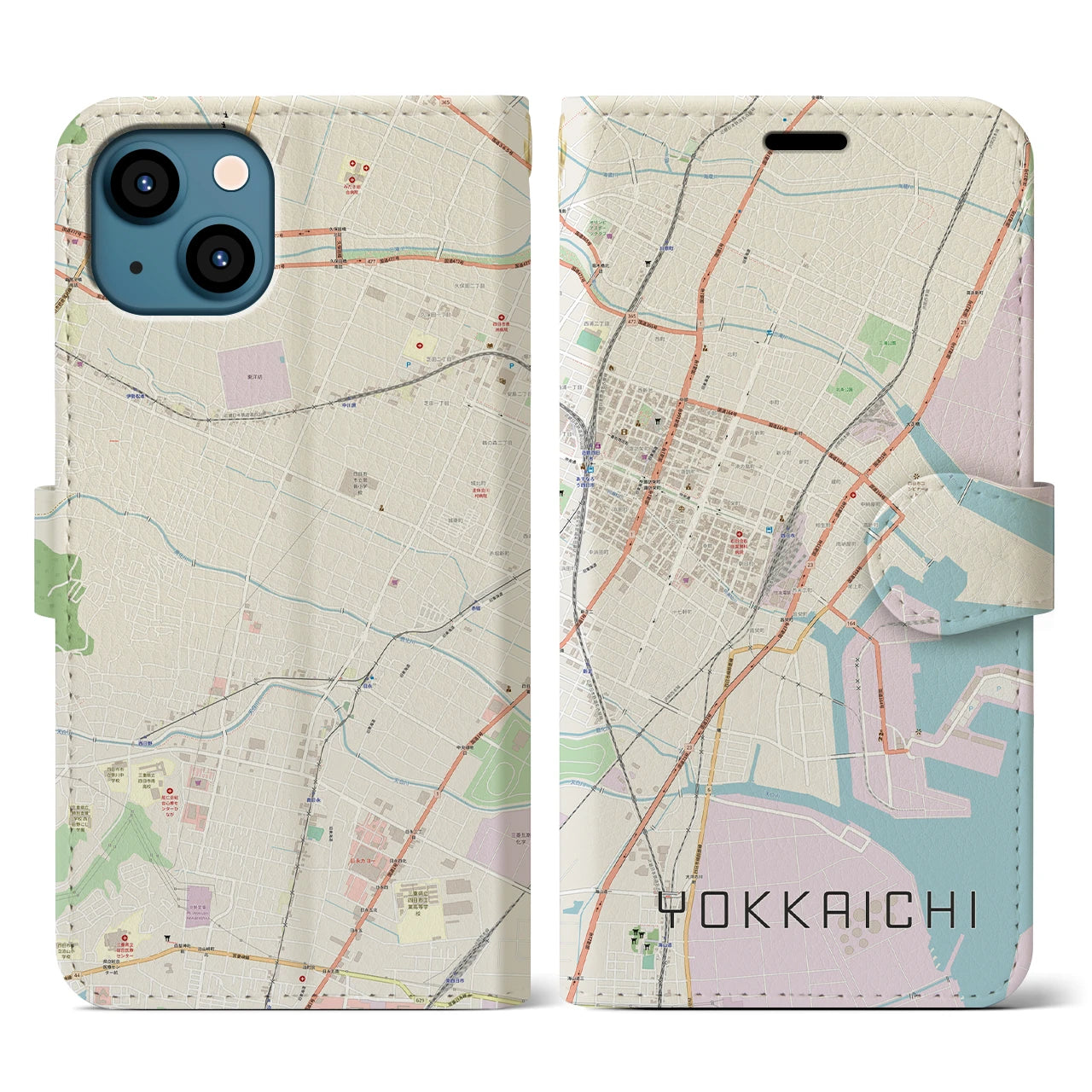 【四日市(三重県)】地図柄iPhoneケース(手帳タイプ)ナチュラル・iPhone 13 Pro 用