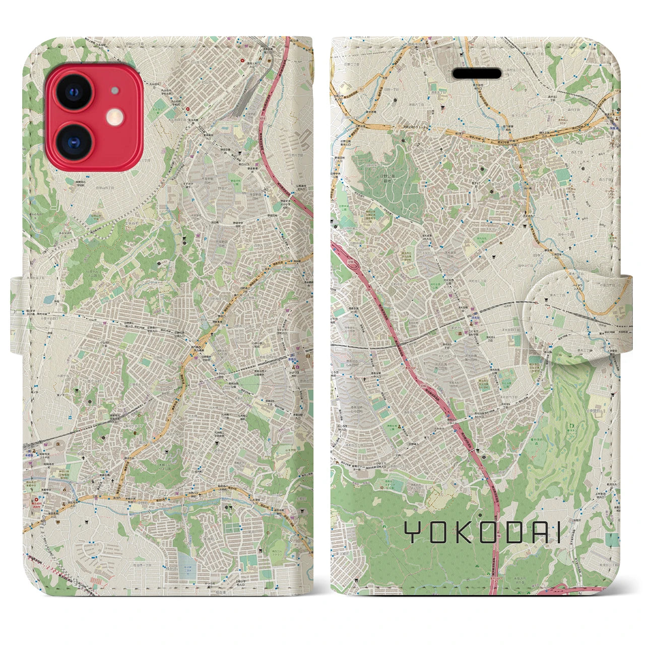 【洋光台(神奈川県)】地図柄iPhoneケース(手帳タイプ)ナチュラル・iPhone 11 用
