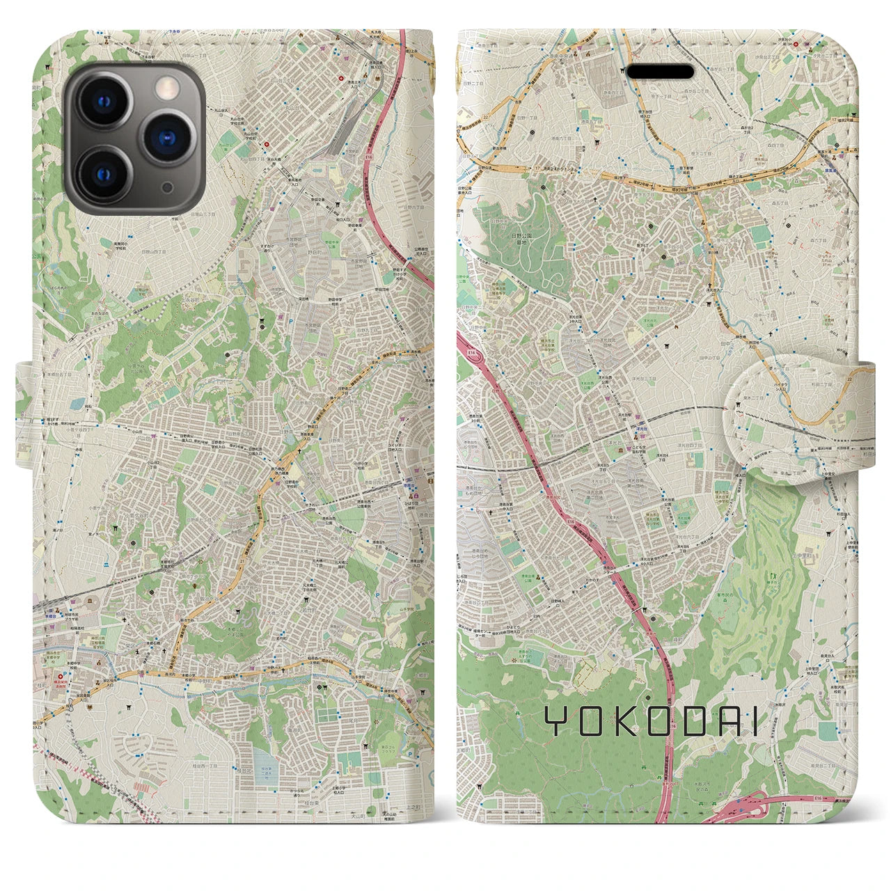 【洋光台(神奈川県)】地図柄iPhoneケース(手帳タイプ)ナチュラル・iPhone 11 Pro Max 用