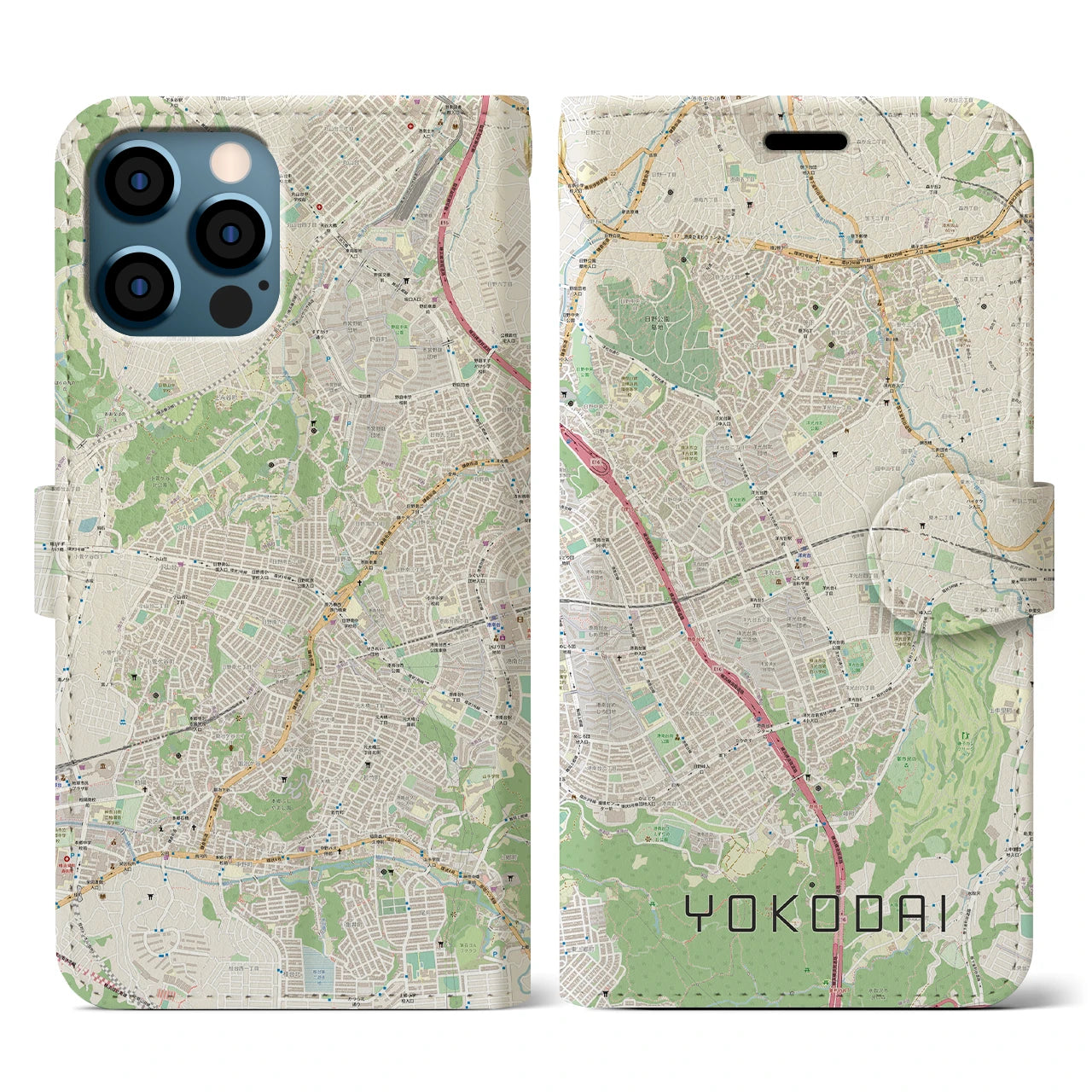 【洋光台(神奈川県)】地図柄iPhoneケース(手帳タイプ)ナチュラル・iPhone 12 / 12 Pro 用