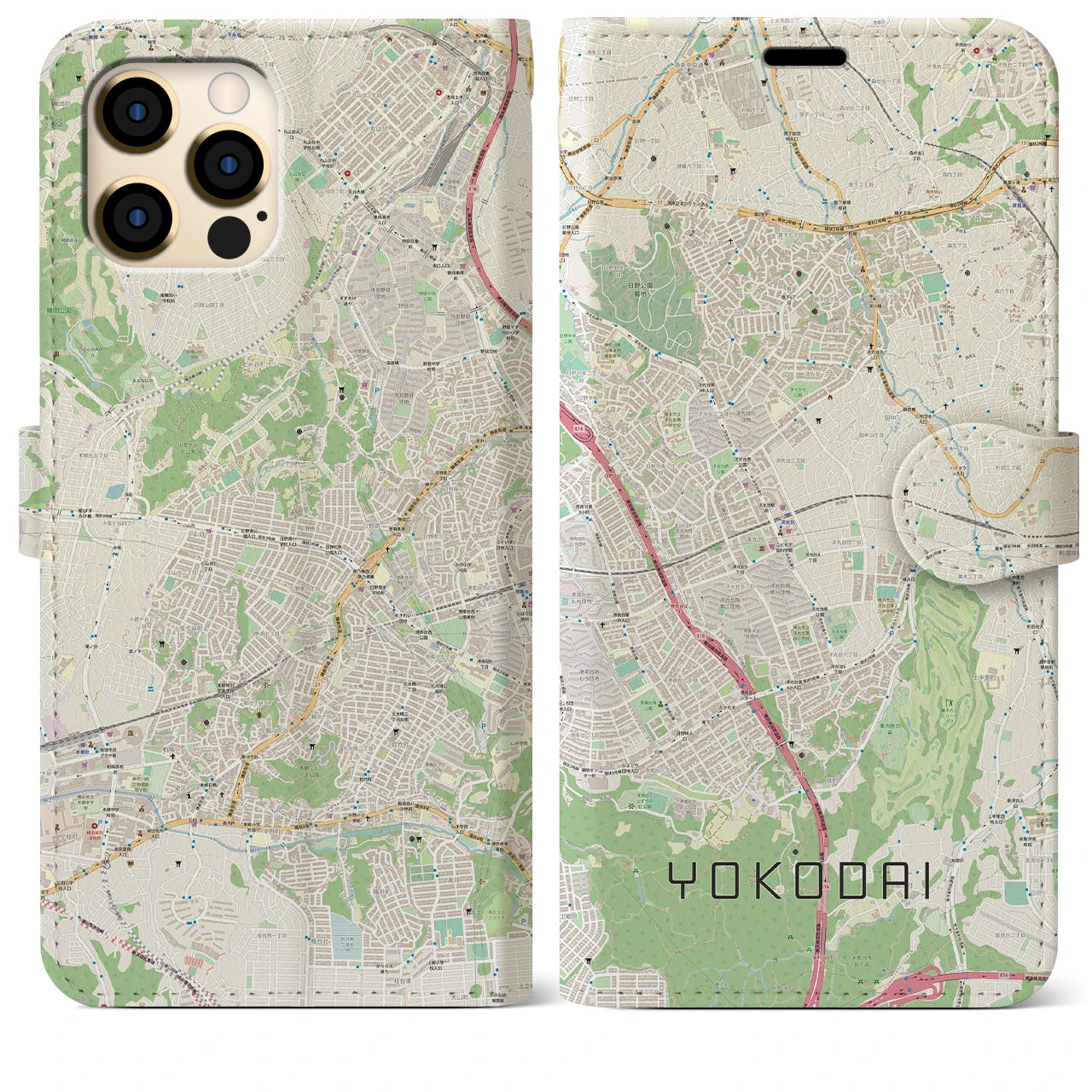 【洋光台(神奈川県)】地図柄iPhoneケース(手帳タイプ)ナチュラル・iPhone 12 Pro Max 用