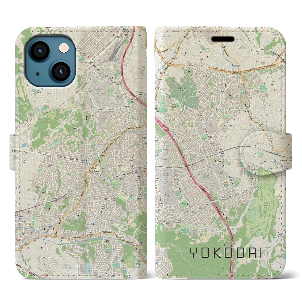 【洋光台(神奈川県)】地図柄iPhoneケース(手帳タイプ)ナチュラル・iPhone 13 用