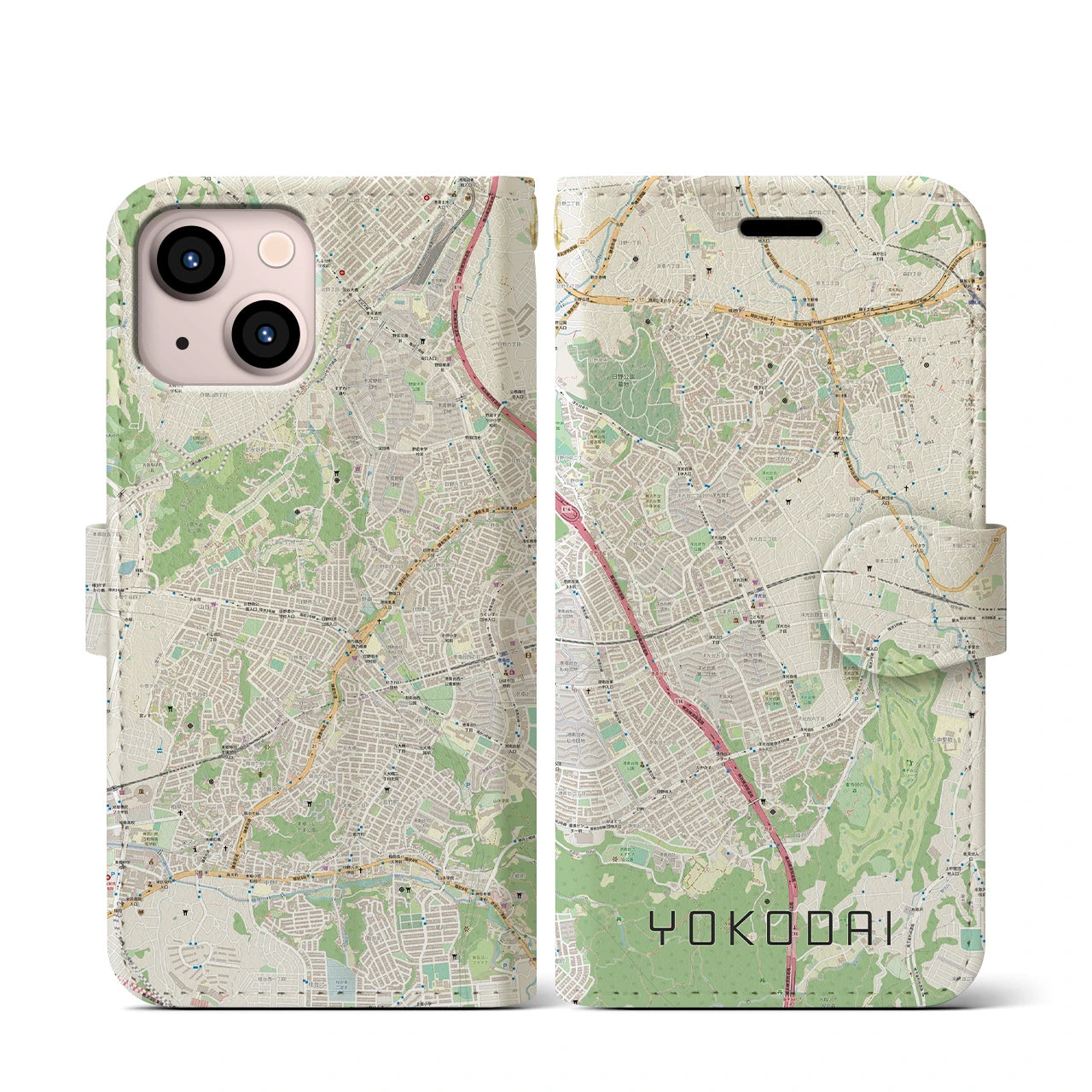【洋光台(神奈川県)】地図柄iPhoneケース(手帳タイプ)ナチュラル・iPhone 13 mini 用