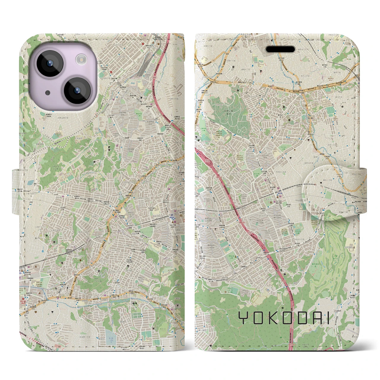 【洋光台(神奈川県)】地図柄iPhoneケース(手帳タイプ)ナチュラル・iPhone 14 用