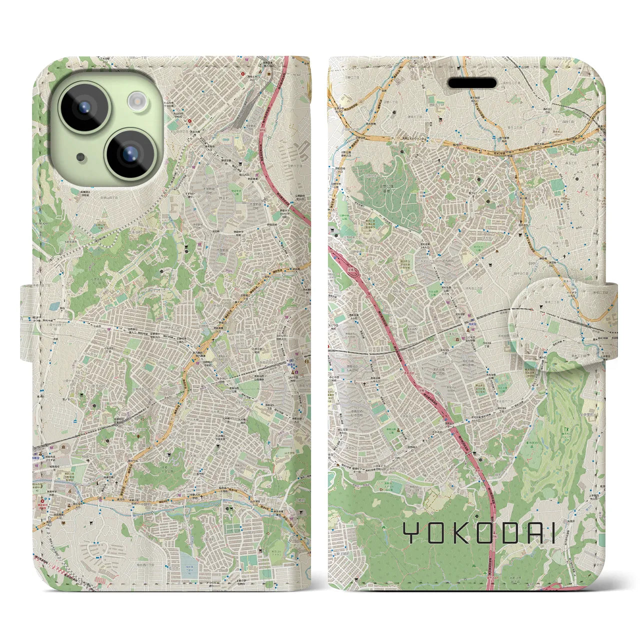 【洋光台(神奈川県)】地図柄iPhoneケース(手帳タイプ)ナチュラル・iPhone 15 用