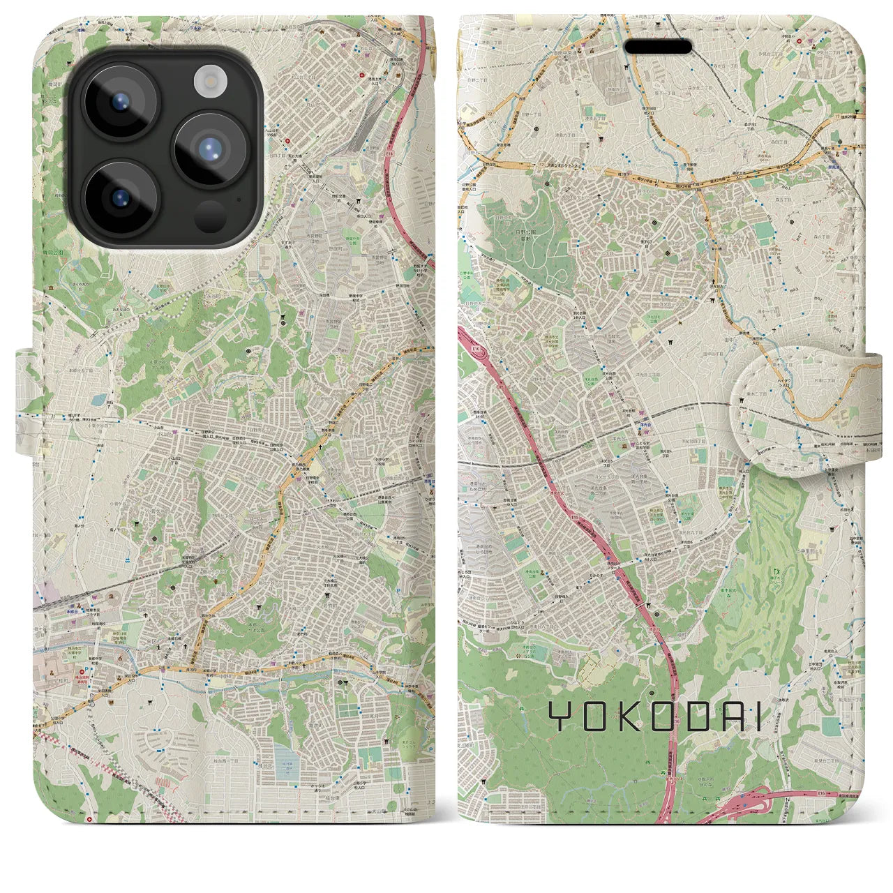 【洋光台(神奈川県)】地図柄iPhoneケース(手帳タイプ)ナチュラル・iPhone 15 Pro Max 用