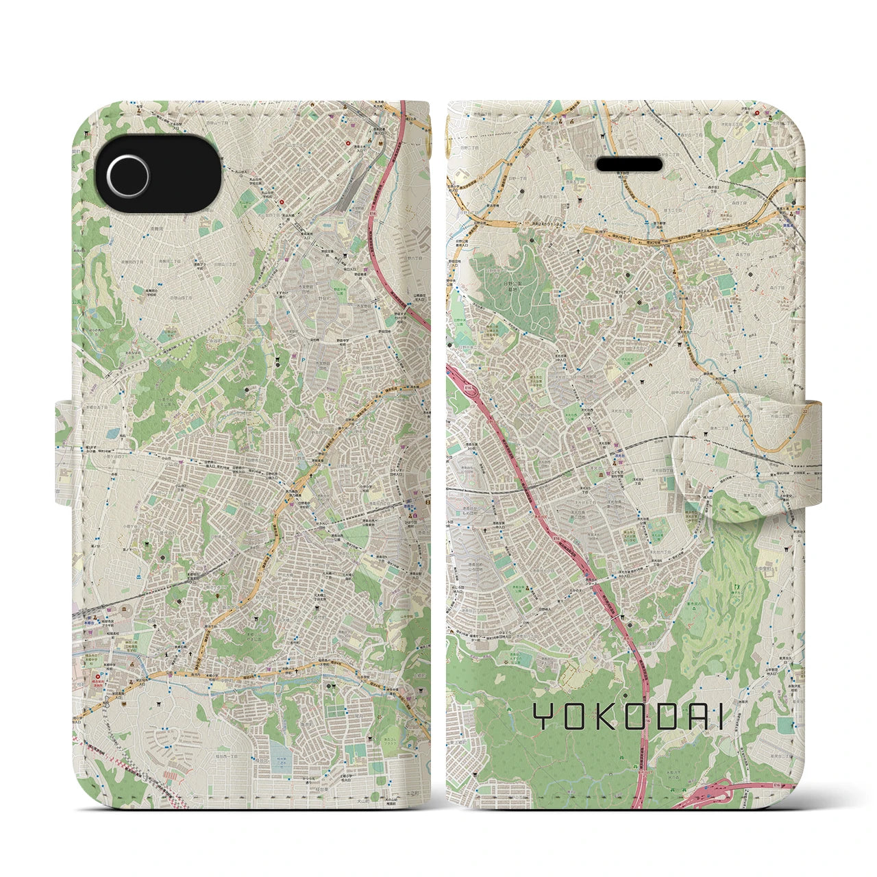 【洋光台(神奈川県)】地図柄iPhoneケース(手帳タイプ)ナチュラル・iPhone SE(第3 / 第2世代) / 8 / 7 / 6s / 6 用