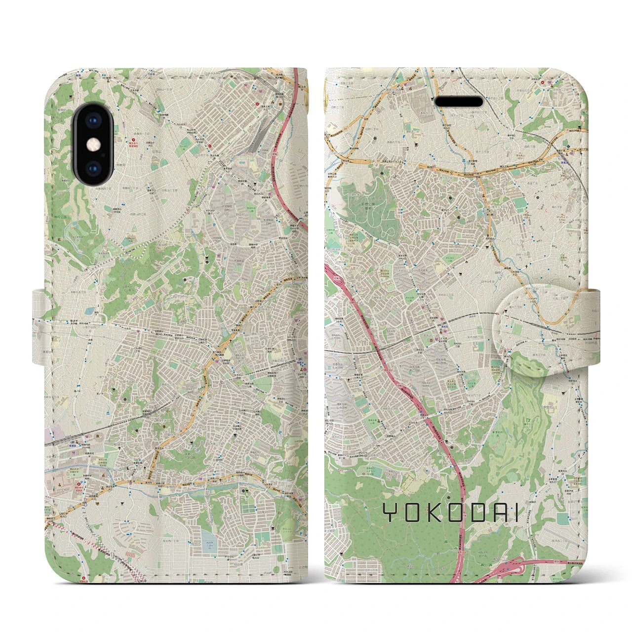 【洋光台(神奈川県)】地図柄iPhoneケース(手帳タイプ)ナチュラル・iPhone XS / X 用