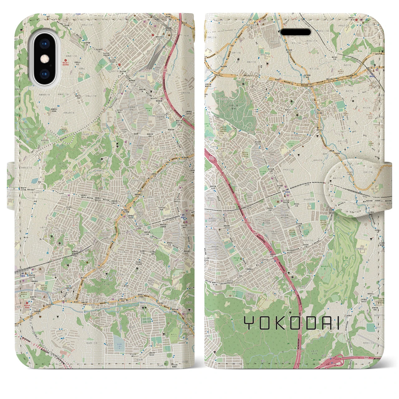 【洋光台(神奈川県)】地図柄iPhoneケース(手帳タイプ)ナチュラル・iPhone XS Max 用