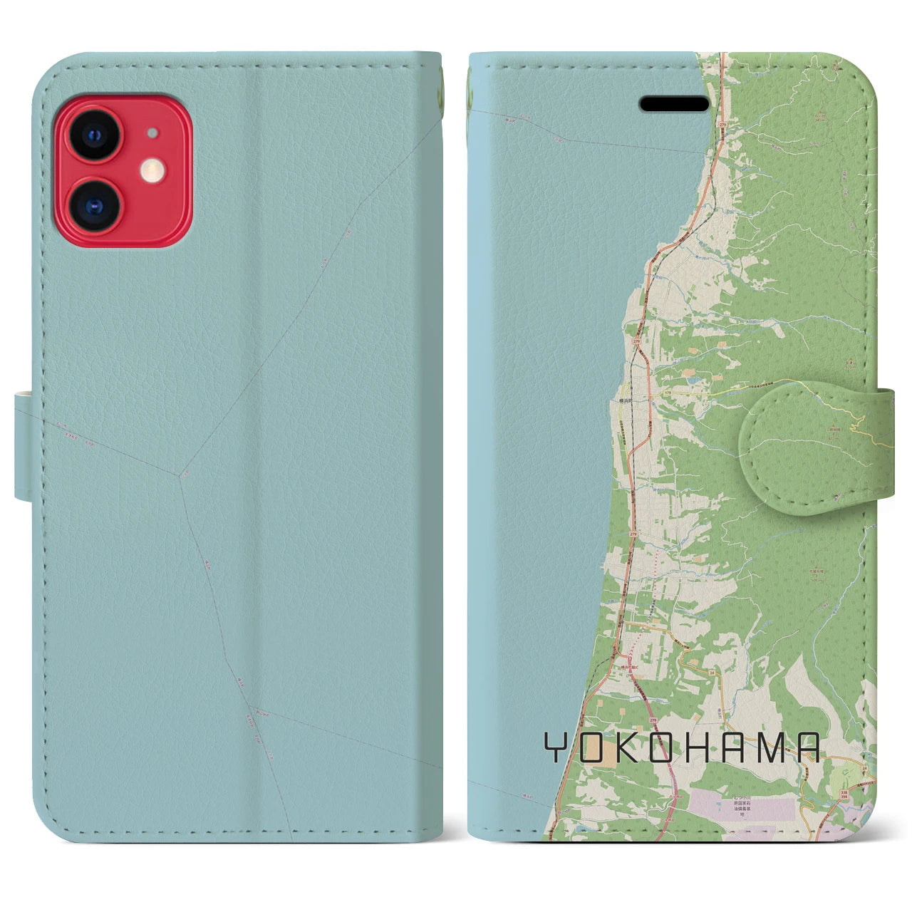 【横浜(青森県)】地図柄iPhoneケース(手帳タイプ)ナチュラル・iPhone 11 用