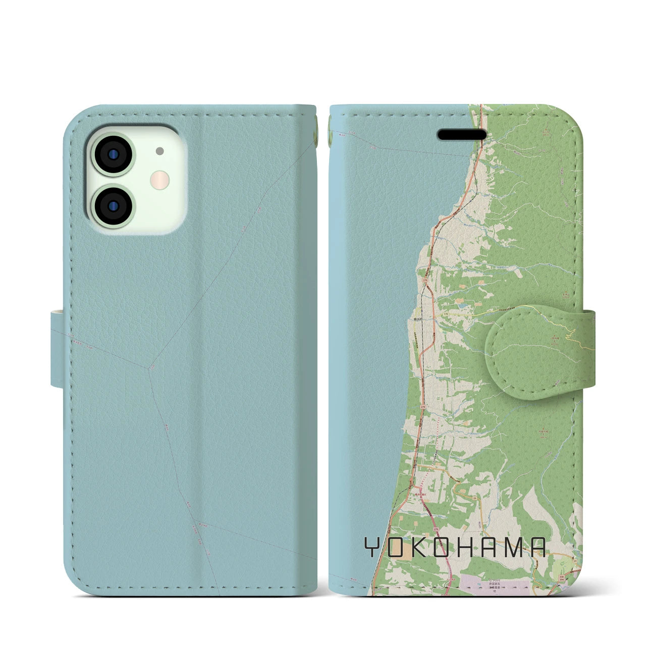 【横浜(青森県)】地図柄iPhoneケース(手帳タイプ)ナチュラル・iPhone 12 mini 用