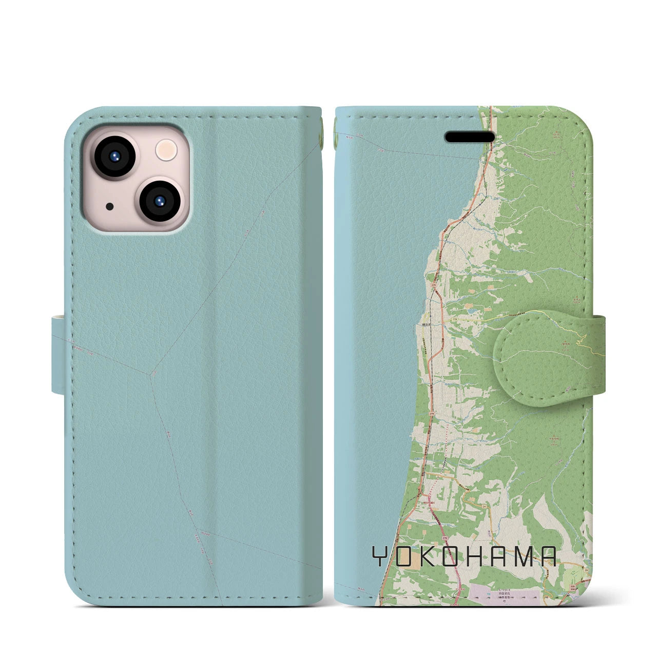 【横浜(青森県)】地図柄iPhoneケース(手帳タイプ)ナチュラル・iPhone 13 mini 用