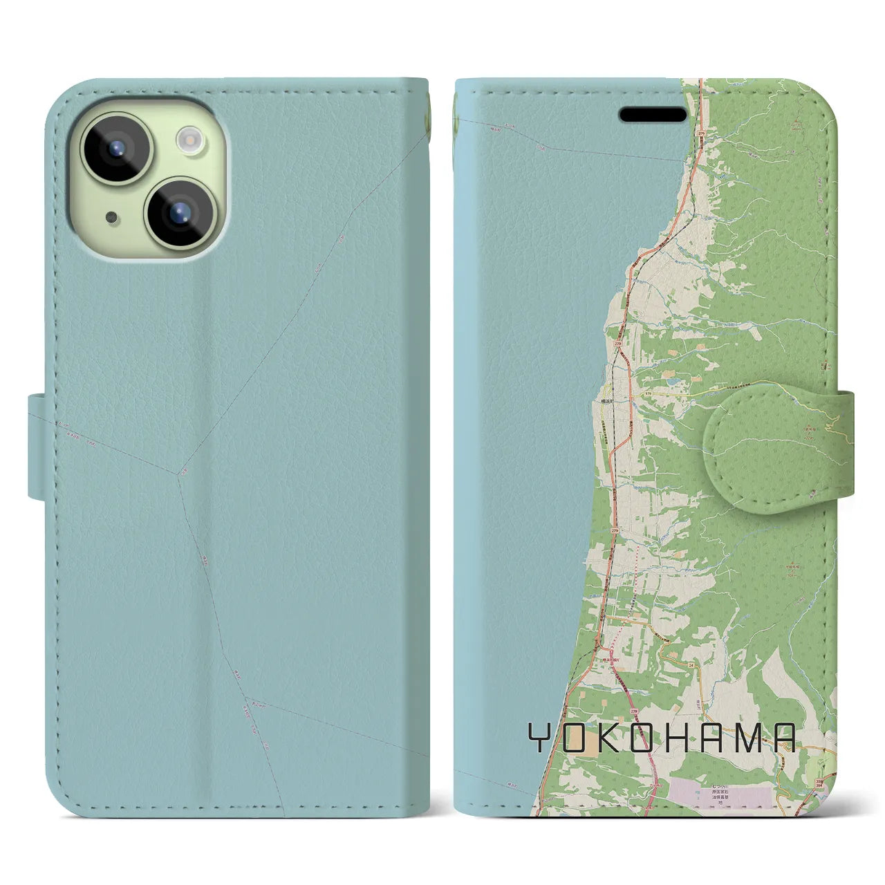 【横浜(青森県)】地図柄iPhoneケース(手帳タイプ)ナチュラル・iPhone 15 用