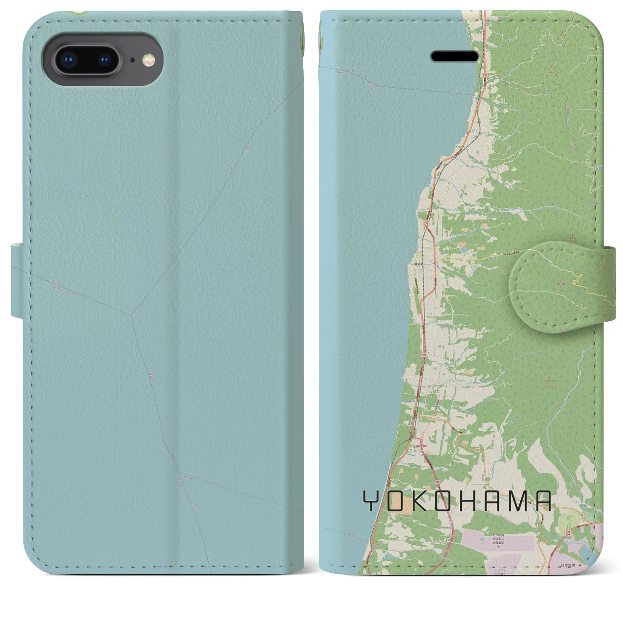 【横浜(青森県)】地図柄iPhoneケース(手帳タイプ)ナチュラル・iPhone 8Plus /7Plus / 6sPlus / 6Plus 用